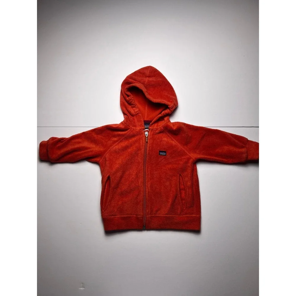 Patagonia Micro D Fleece Hoodie Kids 12M Orange Full Zip Hooded Jacket 0793